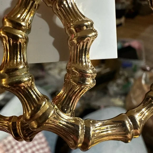 Betsey Johnson Bamboo-Style Gold Earrings - Picture 4 of 5